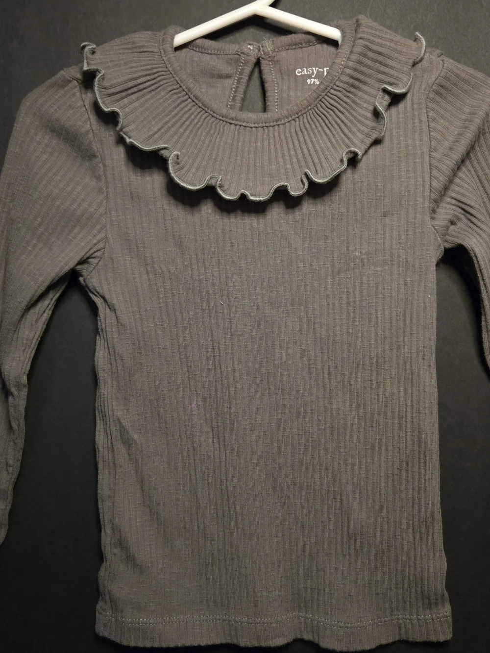 easy-peasy Girls Ribbed Ruffle Collar Long Sleeve Top - Gray